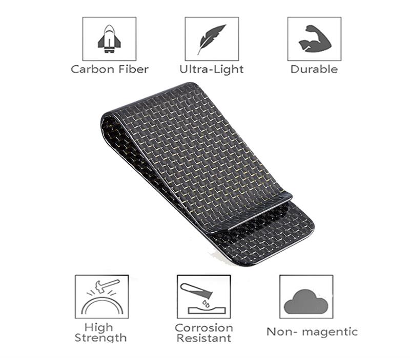 glossy-silver-carbon-fiber-money-clip-features